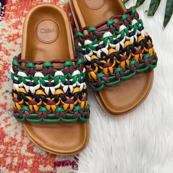 $850 Chloe Colorful Slip On Platform Wavy Woven Leather Slides Sandal 35 / 5 - Picture 2 of 8